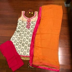 Indian dress small salwar suit 3 piece set Punjabi multi color embroidered